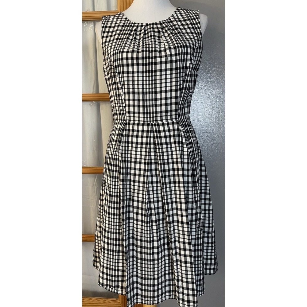 Y2K The Limited Plaid Plaid Dress Sz 6 Black White 100% Cotton Preppy Academia